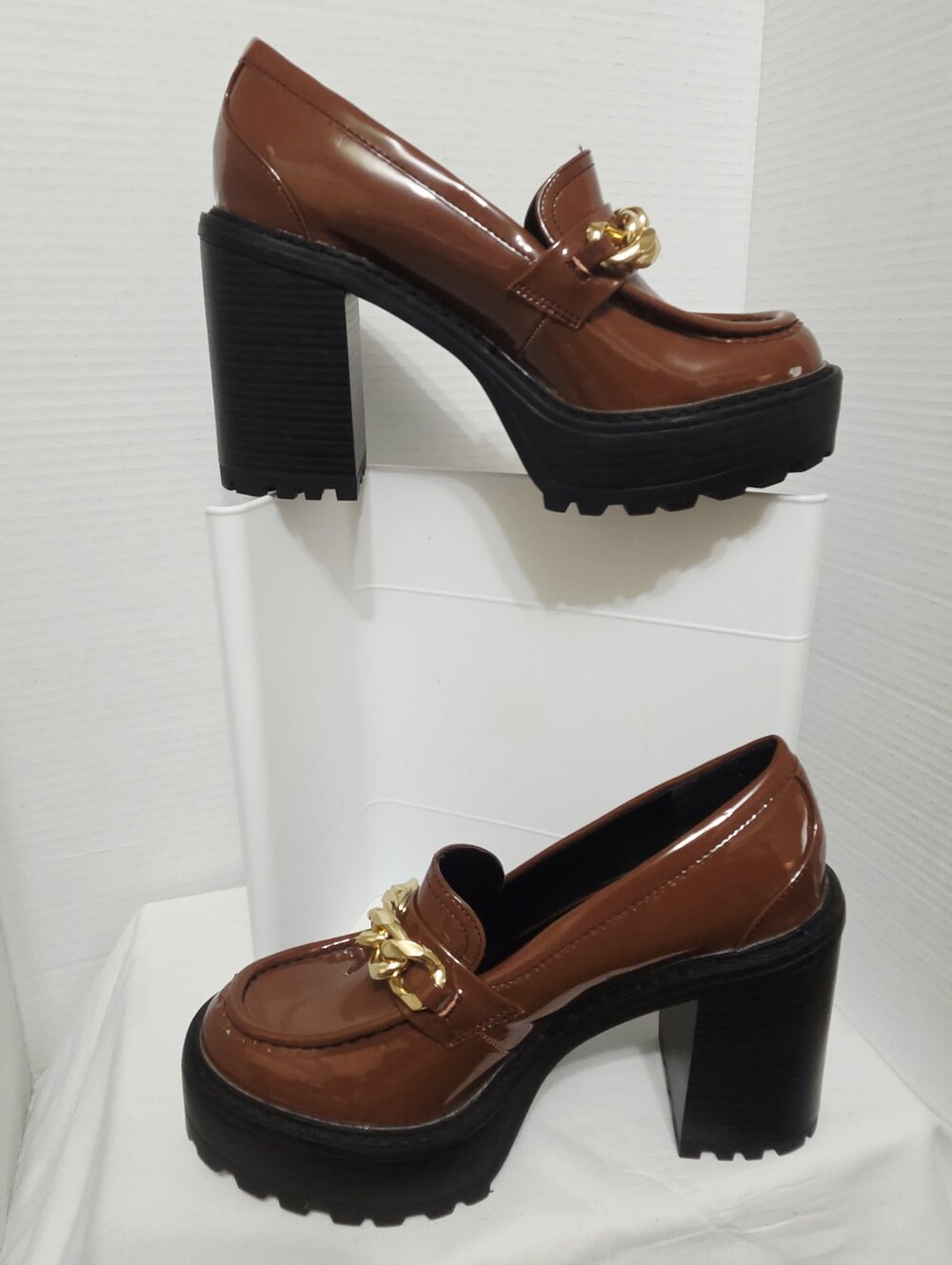 Madden Girl Kassidy Patent Leather Platform Chunky Loafer Chocolate Brown 8.5 - Picture 6 of 11